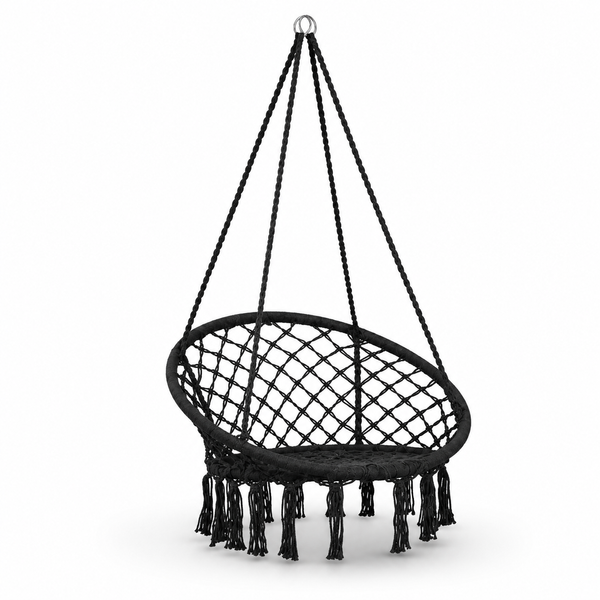 Подвесное кресло-гамак макраме черное Boho, кресло-качель для дома, балкона, террасы и сада до 120 кг 80х60х100 см 00000000000198 фото