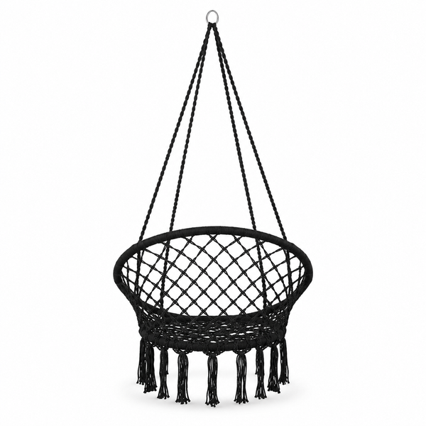 Подвесное кресло-гамак макраме черное Boho, кресло-качель для дома, балкона, террасы и сада до 120 кг 80х60х100 см 00000000000198 фото